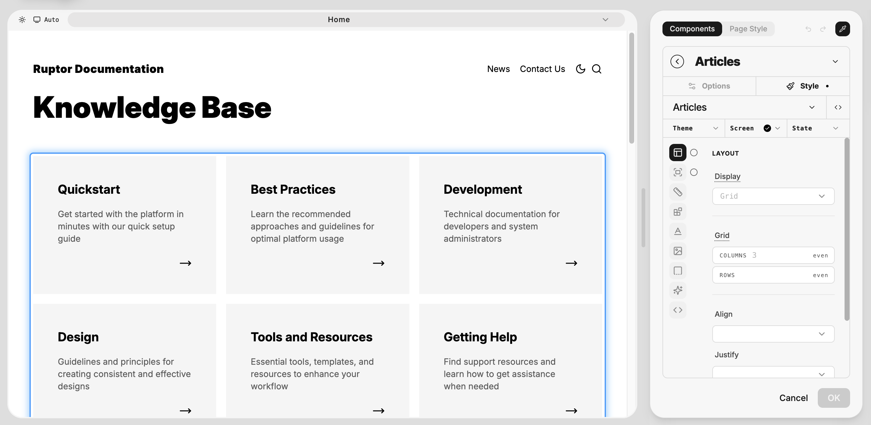 Choose and customize the website theme