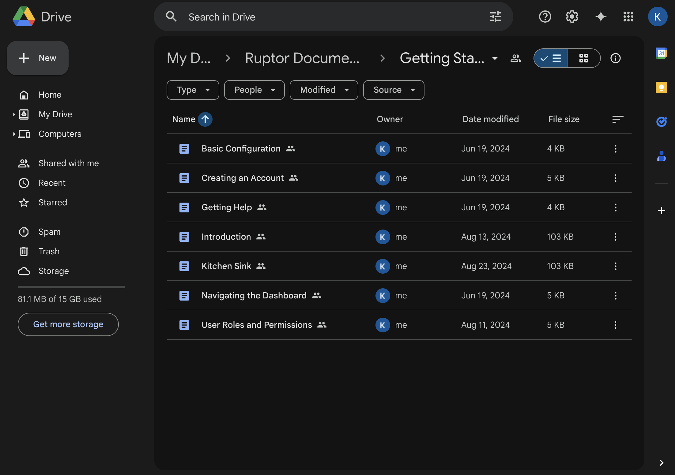 List of Google Docs contents